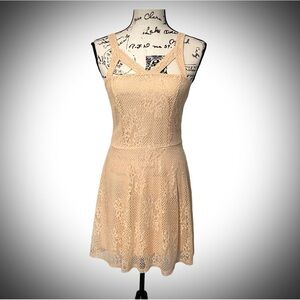 Peach Bellini Asymmetrical Lace Crochet Party Dress